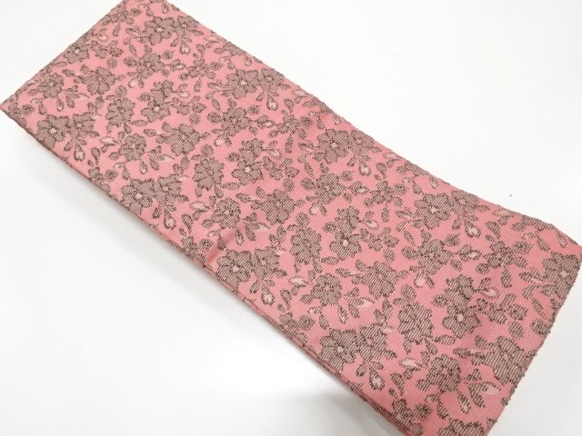 JAPANESE KIMONO / ANTIQUE FLOWER PATTERN WEAVING HANHABA OBI (MAY BE W